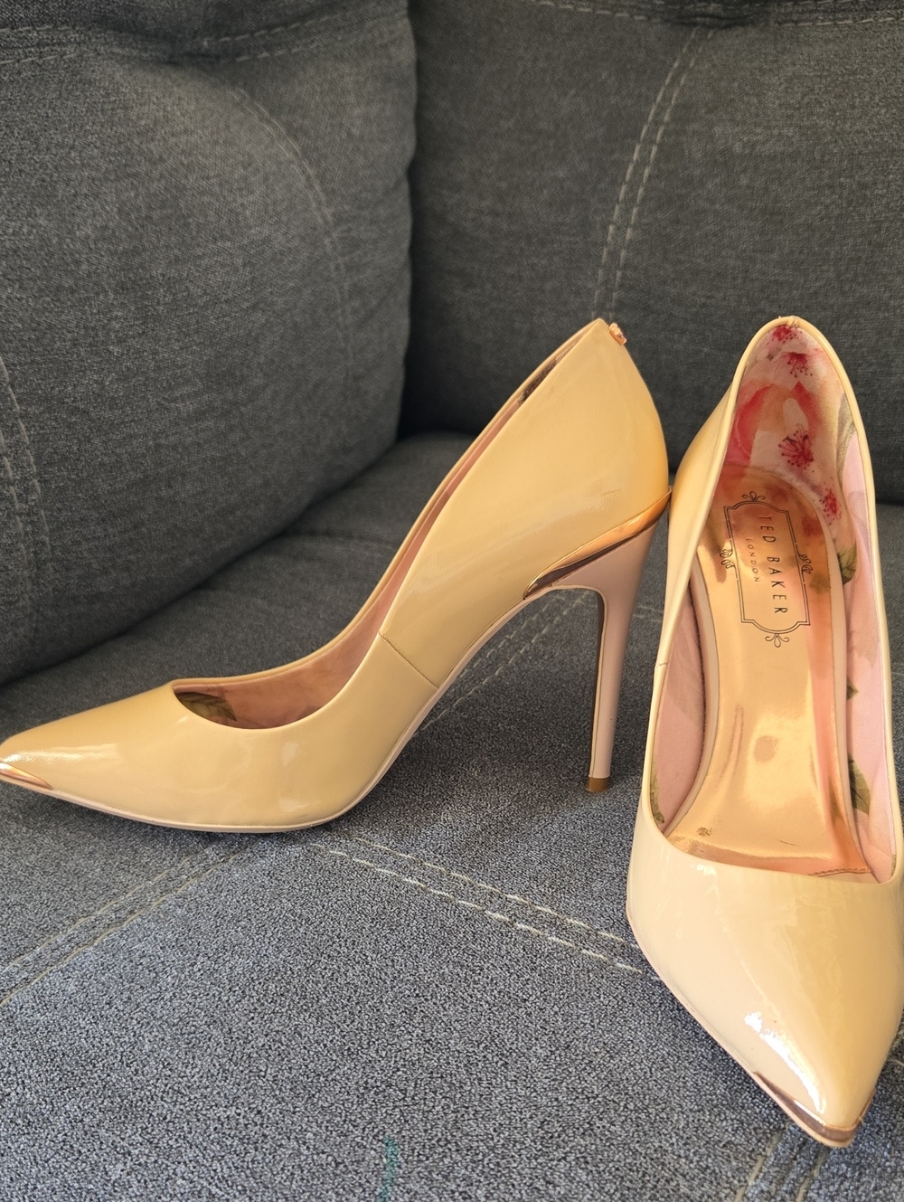 Ted Baker Kawaa Pale Beige Patent Pointed-Toe Stiletto Heels